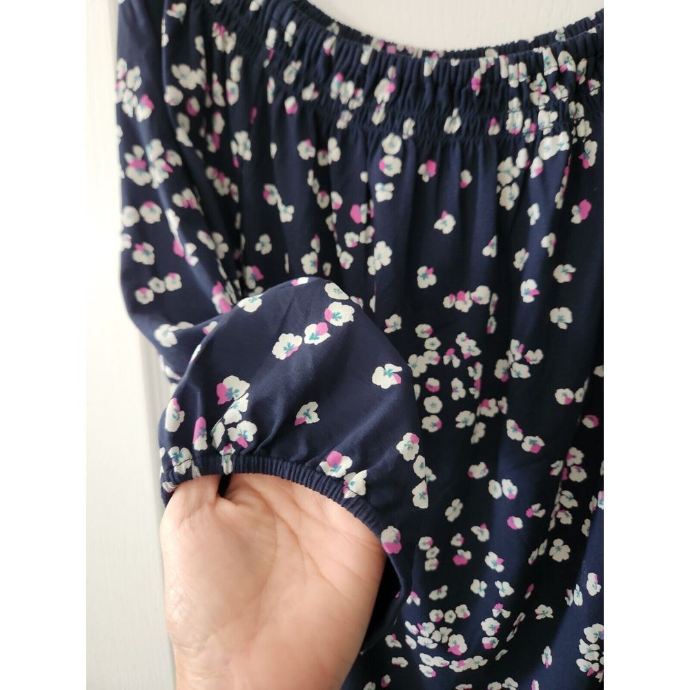 J. Jill Wearever Collection Women's Blouse Navy Floral‎ 3/4 Sleeve Top Size M - Picture 4 of 10